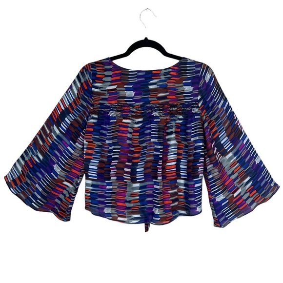 Dolce Vita Multicolor Brush Stroke Print‎ Silk Blouse - Picture 6 of 11